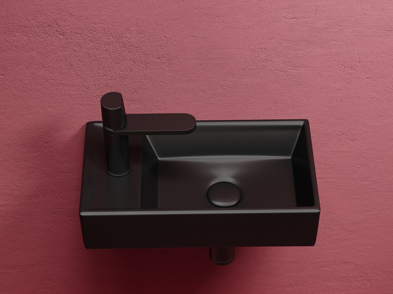 Умывальник подвесной прямоугольный (чаша справа, отверстие под смеситель слева) цвет черный матовый Элемент (Element) 407x217x100, артикул CN6051RMB
