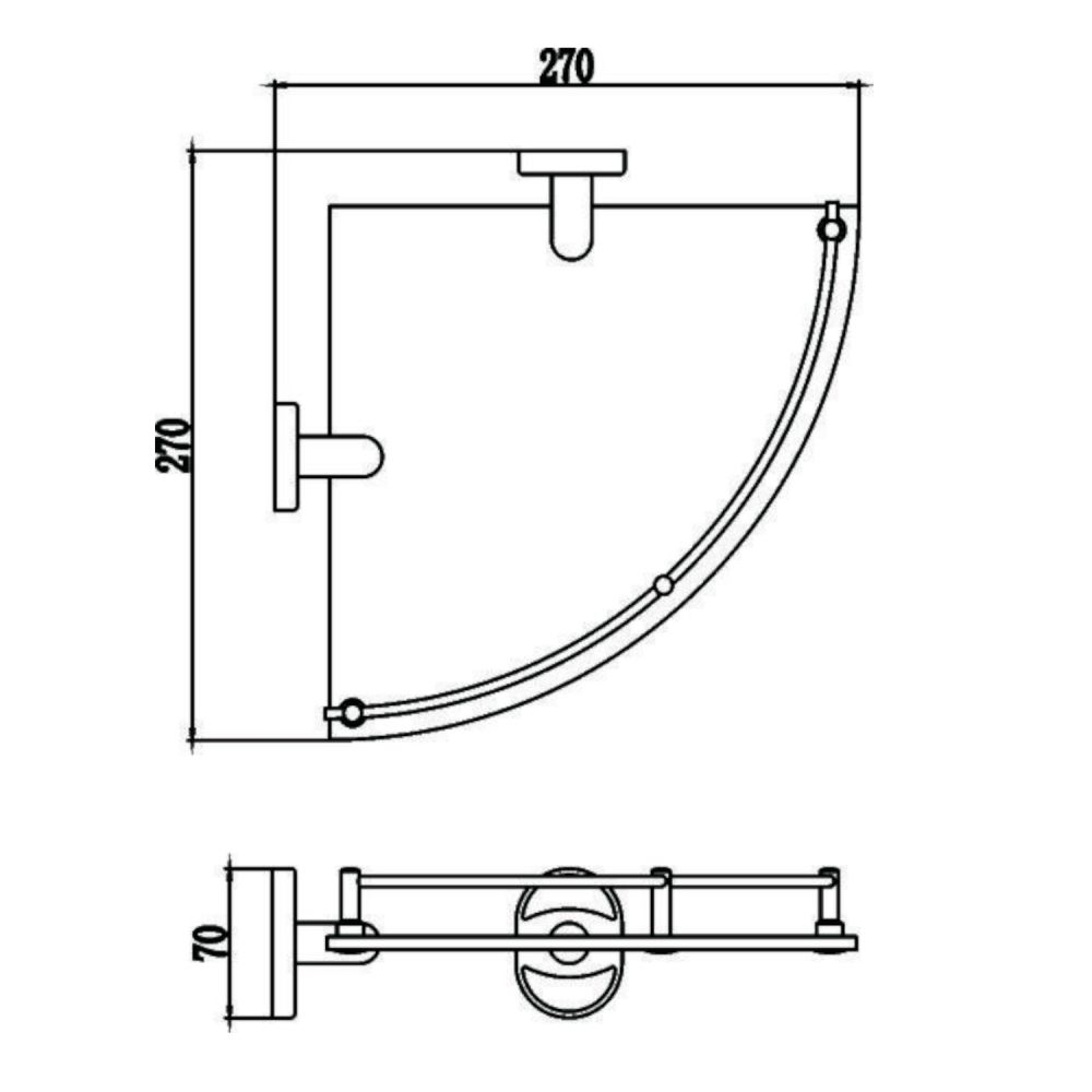 Полка угловая стеклянная Savol S-007073, хром