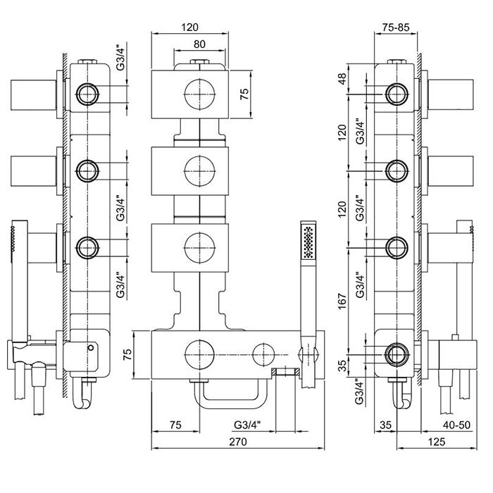Fantini Milano Встраиваемый термостат для душа на 4 источника, 3/4'', (наружняя часть), цвет: матовая натуральная сталь