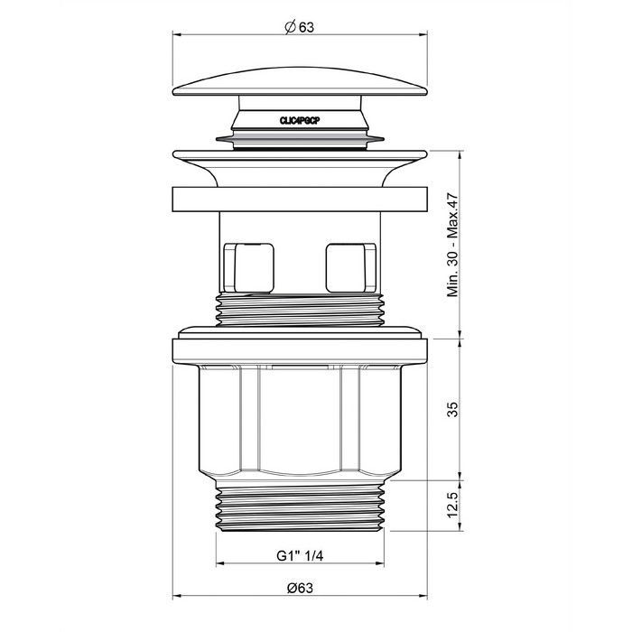 Донный клапан для умывальника, клик-клак A64IN (инокс)