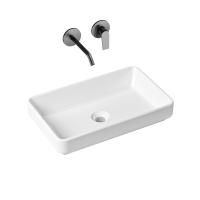 Комплект 2 в 1 Lavinia Boho Bathroom Sink Slim 21510029, накладная фарфоровая раковина 55 см, встраиваемый смеситель со скрытым механизмом