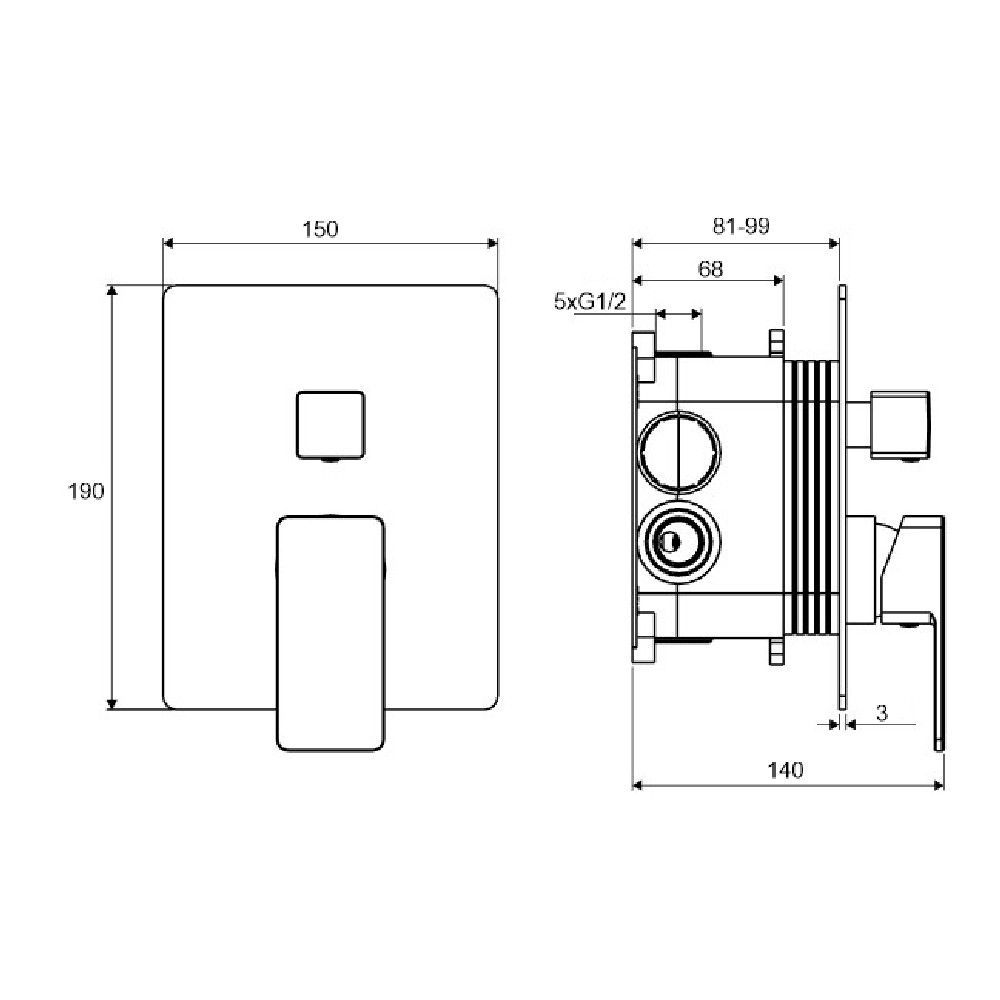 Смеситель для душа скрытого монтажа EXCELLENT Keria AREX.2047BL (черный мат)