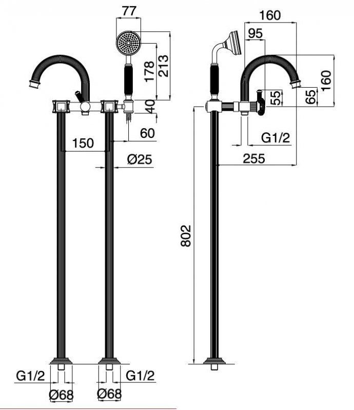 Напольный смеситель для ванны APHRODITE-VDP