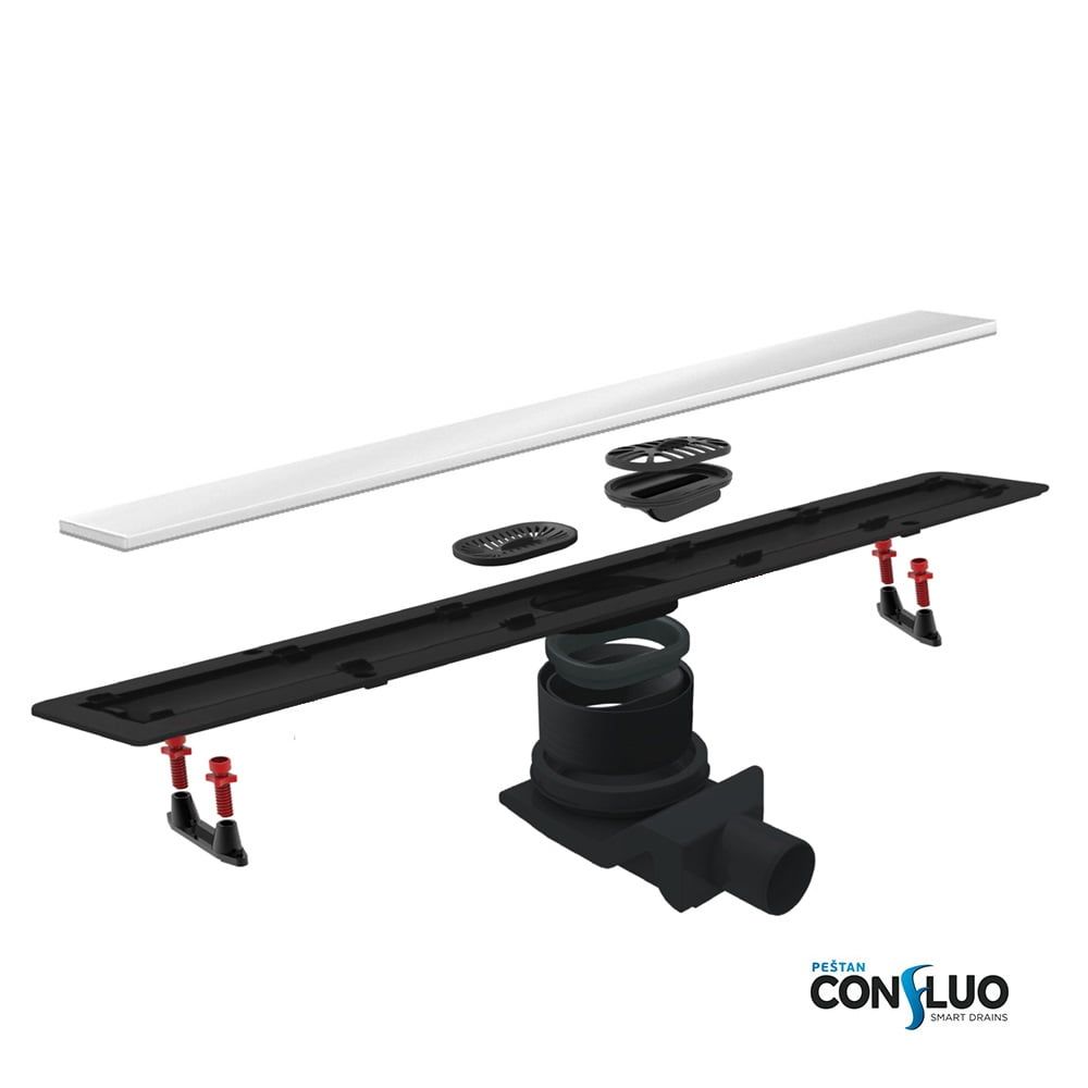 Душевой лоток, Pestan, Confluo Frameless Line White Glass, ширина, мм-120, длина, мм-450, высота, мм-100, монтаж-в пол, пропускная способность, л/сек-0,8, выход Ø50 мм, поворот базы 360°, система отвода вторичного конденсата, сифон-есть, материал сифона-п