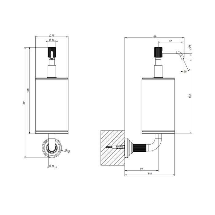 GESSI VENTI20 Дозатор для жидкого мыла подвесной, цвет черный, фурнитура Nickel PVD