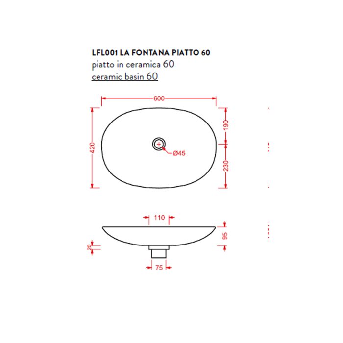 Artceram LA FONTANA Раковина накладная 60х42 см, без отв под смеситель, цвет белый Artceram LA FONTANA Раковина накладная 60х42 см, без отв под смеситель, цвет белый