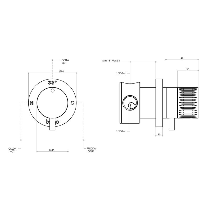 Bongio Time 2020 Встраиваемый термостатический смеситель для душа из нержавеющей стали