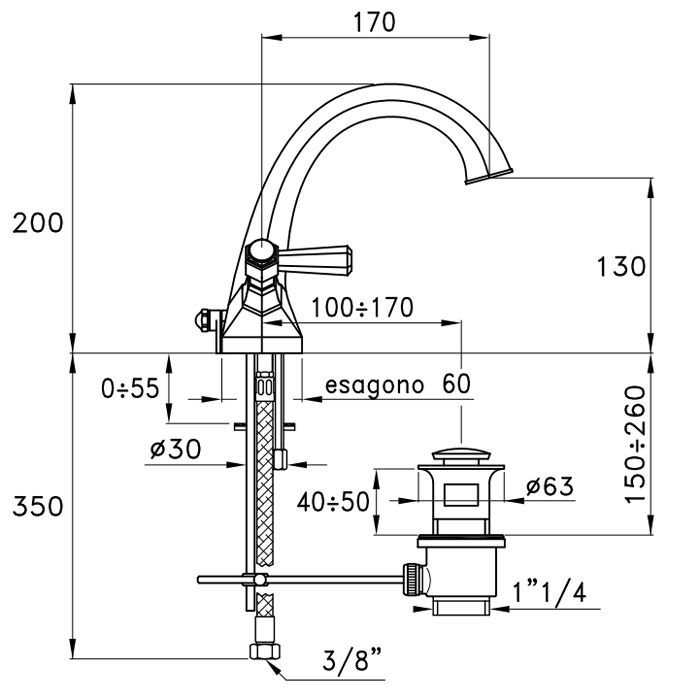 Stella Eccelsa Leve Смеситель для раковины на 1 отверстие 3217M, с донным клапаном, цвет: хром