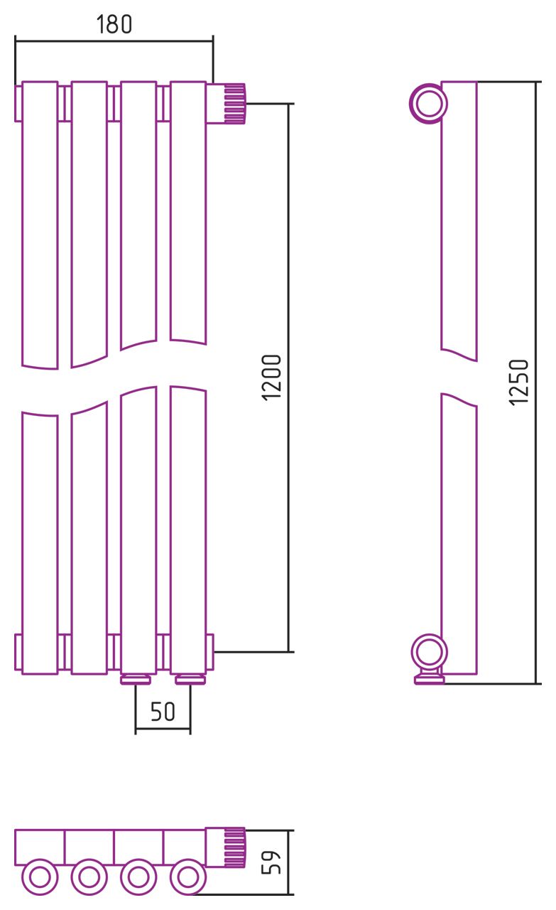 Отопительный радиатор ЭСТЕТ-0 н/ж EU50 правый 1200х180 / 4 сек (МУАР Темный Титан) Отопительный радиатор ЭСТЕТ-0 н/ж EU50 правый 1200х180 / 4 сек (МУАР Темный Титан)