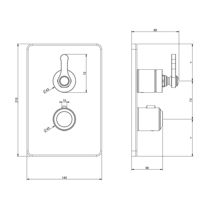 GESSI VENTI20 Смеситель встраиваемый, термостатический, с запорным вентилем, внешняя часть, цвет Finox Brushed Nickel