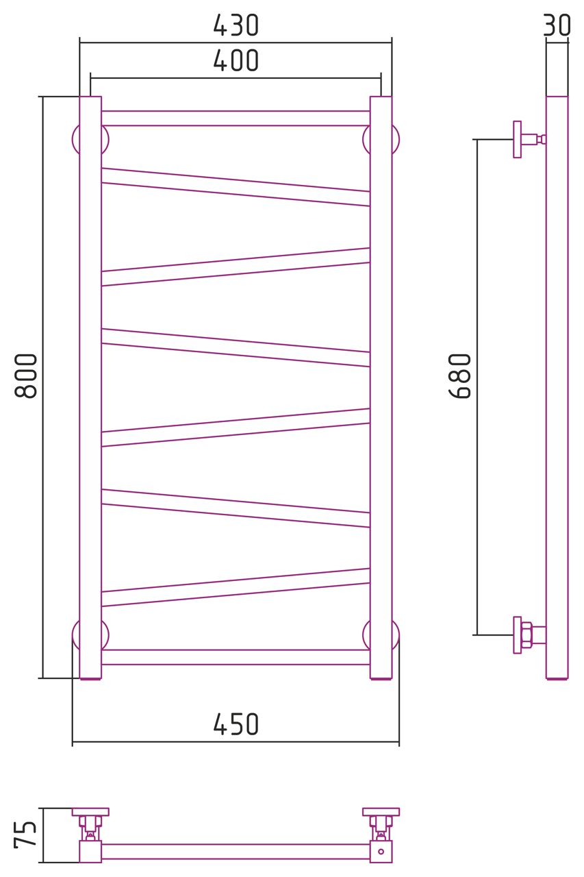 Полотенцесушитель водяной Сирокко 800х400 (САТИН)