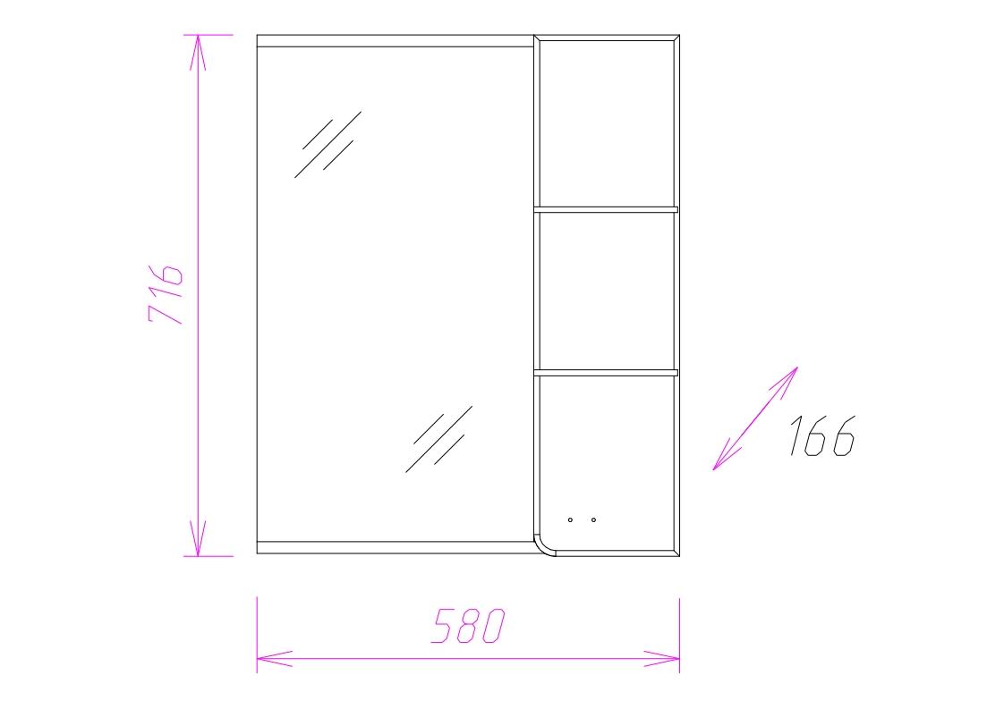 Шкаф-зеркало Onika Стиль 58 белый/ясень шимо, правый, с подсветкой