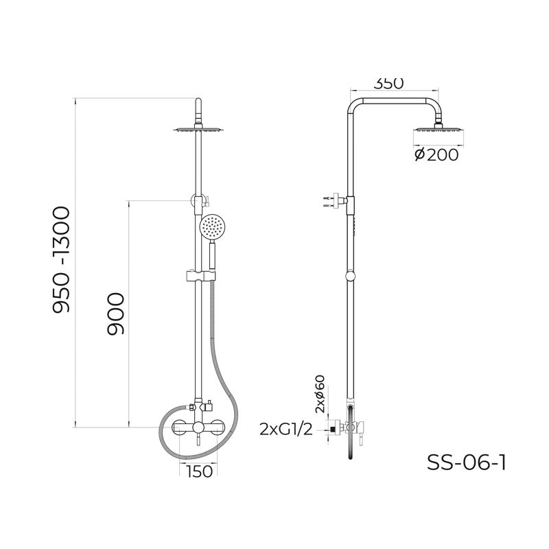 Душевая система Knotlor SS-06/1, сатин, артикул SS-06/1