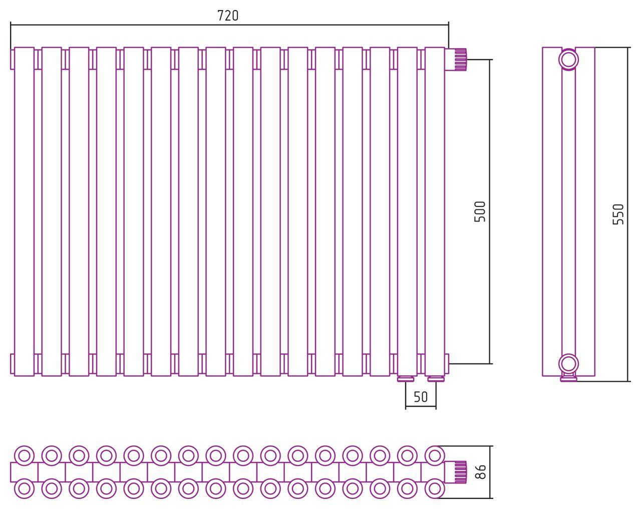 Отопительный радиатор ЭСТЕТ-00 н/ж EU50 500х720 / 16 сек (БЕЛЫЙ)