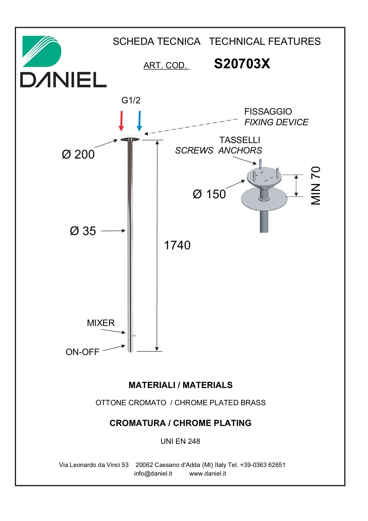 Daniel Suvi, потолочный смеситель для раковины, длина 181 см, со встроенным в носик смесителем и регулятором расхода, цвет хром
