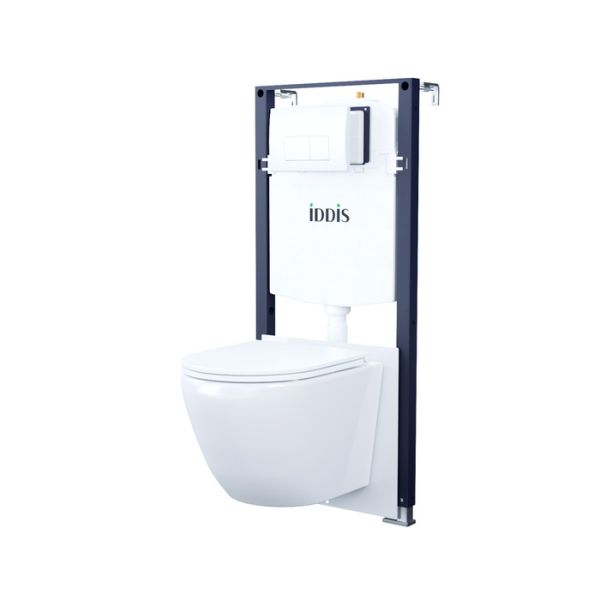 Комплект 3в1: подвесной унитаз, инсталляция и клавиша смыва белая, Basic, IDDIS (BASBQ03i73)