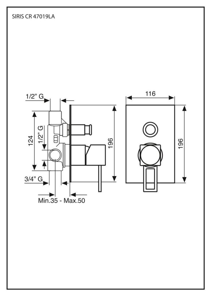 Emmevi Siris, однорычажный встраиваемый смеситель для душа, ручка со стержнем, с дивертером на 2 выхода, цвет хром, артикул 47019LA/CR