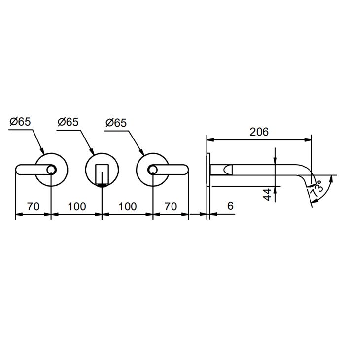 Fantini Icona Deco Смеситель для раковины, встраиваемый, на 3 отв, без донного клапана, излив 200мм (наружняя часть), цвет: хром