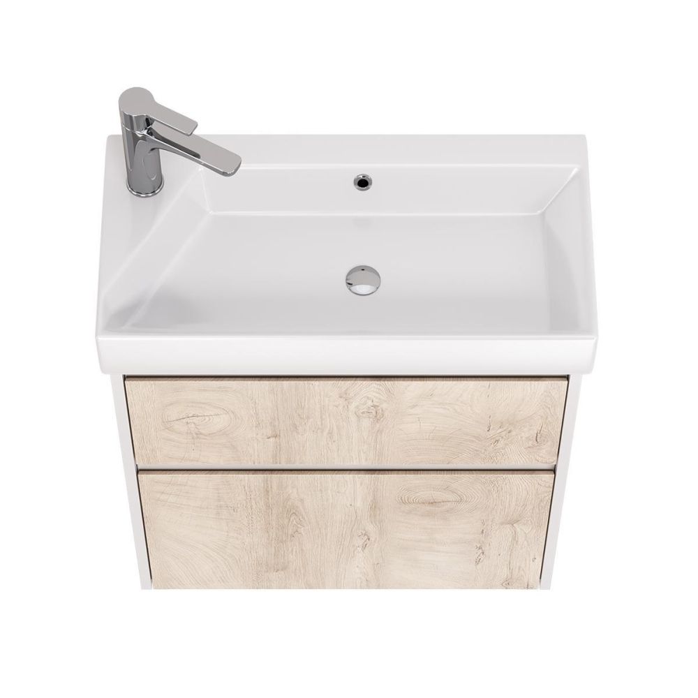 Тумба с раковиной подвесная Dreja Slim 65 см, белый/дуб кантри, артикул 99-0501-com