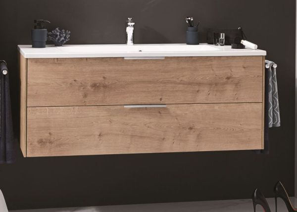 Puris D.Light, тумба + раковина из минерального литья 1200 мм, цвет дуб натуральный