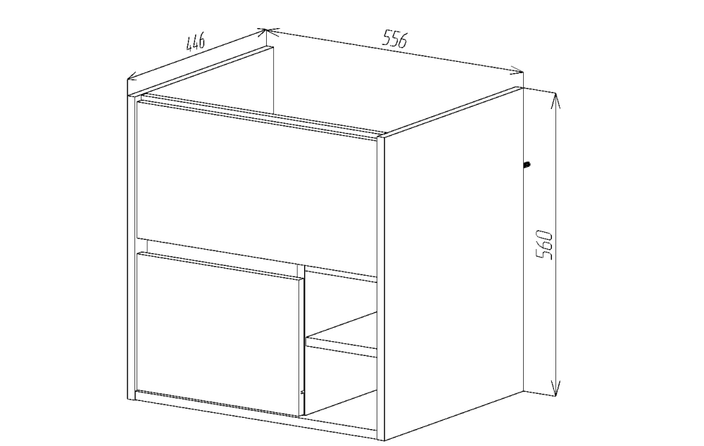 Тумба VIANT "Люксембург" 2 ящика подвесная дерево 446х556х560 под раковину 1WH501606 (Элина 60) (VLUX60ELD-T2YP), артикул VLUX60ELD-T2YP
