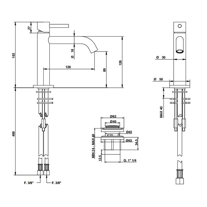 Bongio ON Смеситель для раковины на 1 отв. с донным клапаном clic clac из латуни. цвет матовое французское золото, артикул 68521HMPR