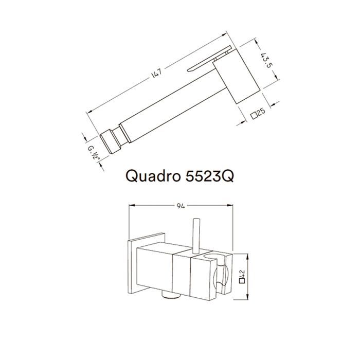 Nicolazzi Doccia Quadro Гигиенический душ со смесителем и держателем, БЕЗ ШЛАНГА (внешняя часть), цвет хром