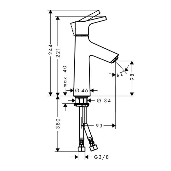 Смеситель для раковины, Hansgrohe, Talis S, тип открывания воды-однорычажный, тип регулирования воды-керамический узел смешивания, отверстия для монтажа-1, высота, мм-221, вынос излива, мм-93, цвет-хром Смеситель для раковины, Hansgrohe, Talis S, тип открывания воды-однорычажный, тип регулирования воды-керамический узел смешивания, отверстия для монтажа-1, высота, мм-221, вынос излива, мм-93, цвет-хром
