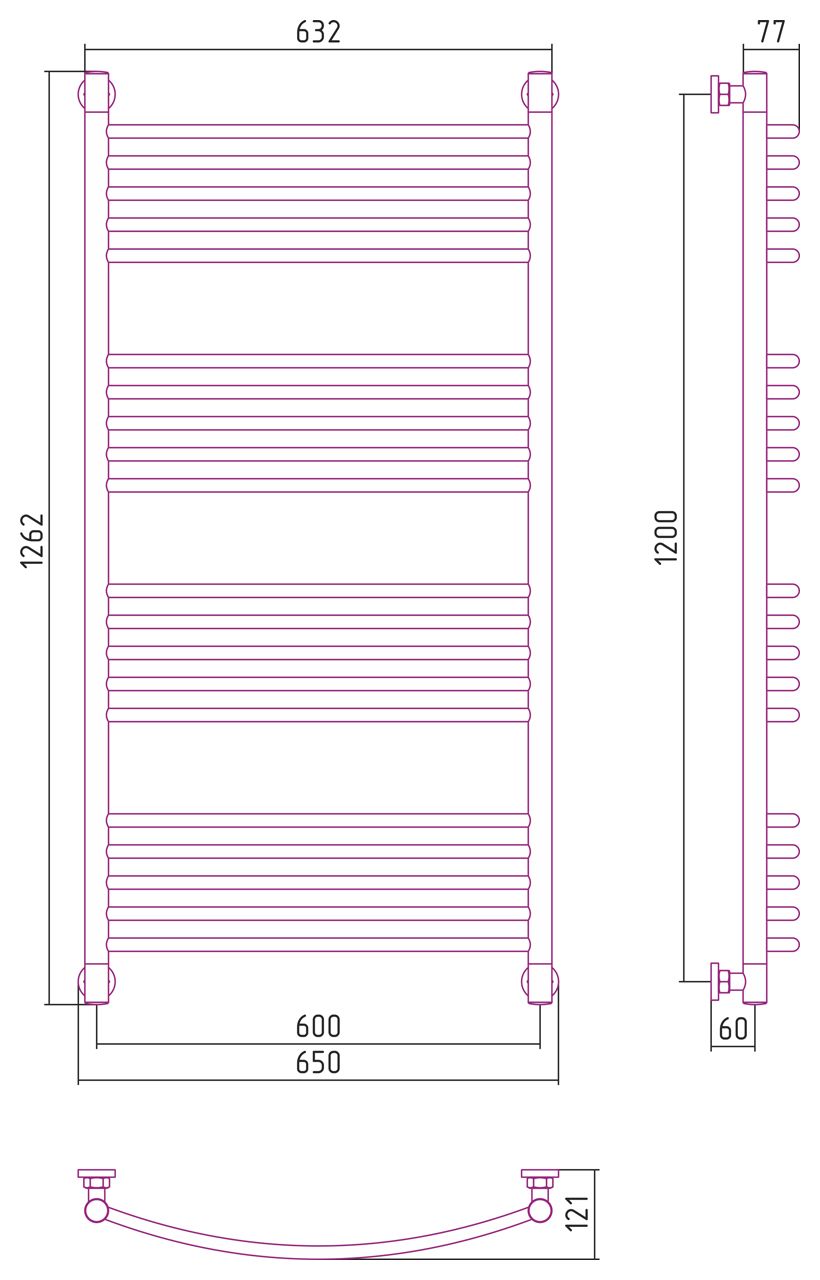 Полотенцесушитель водяной "Богема+" 1200х600 (ЗОЛОТО)