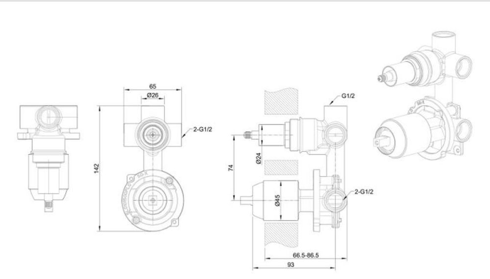 Внутренняя часть (D969CP-B-RUS) смесителя для душа Bravat, хром