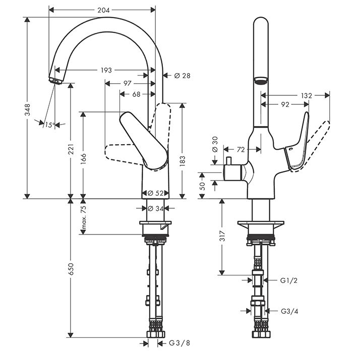 HG Focus M42 Кухонный смеситель на 1 отв, однорычажный, поворотный излив 224мм,  h221мм, 1jet, с запорн.вентилем, цвет: хром HG Focus M42 Кухонный смеситель на 1 отв, однорычажный, поворотный излив 224мм,  h221мм, 1jet, с запорн.вентилем, цвет: хром
