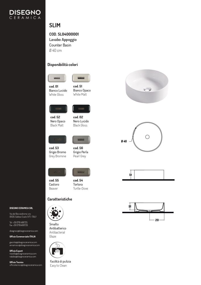 DС Slim, накладная круглая раковина 40хh12 см, цвет beaver (серый матовый), артикул SL04000055
