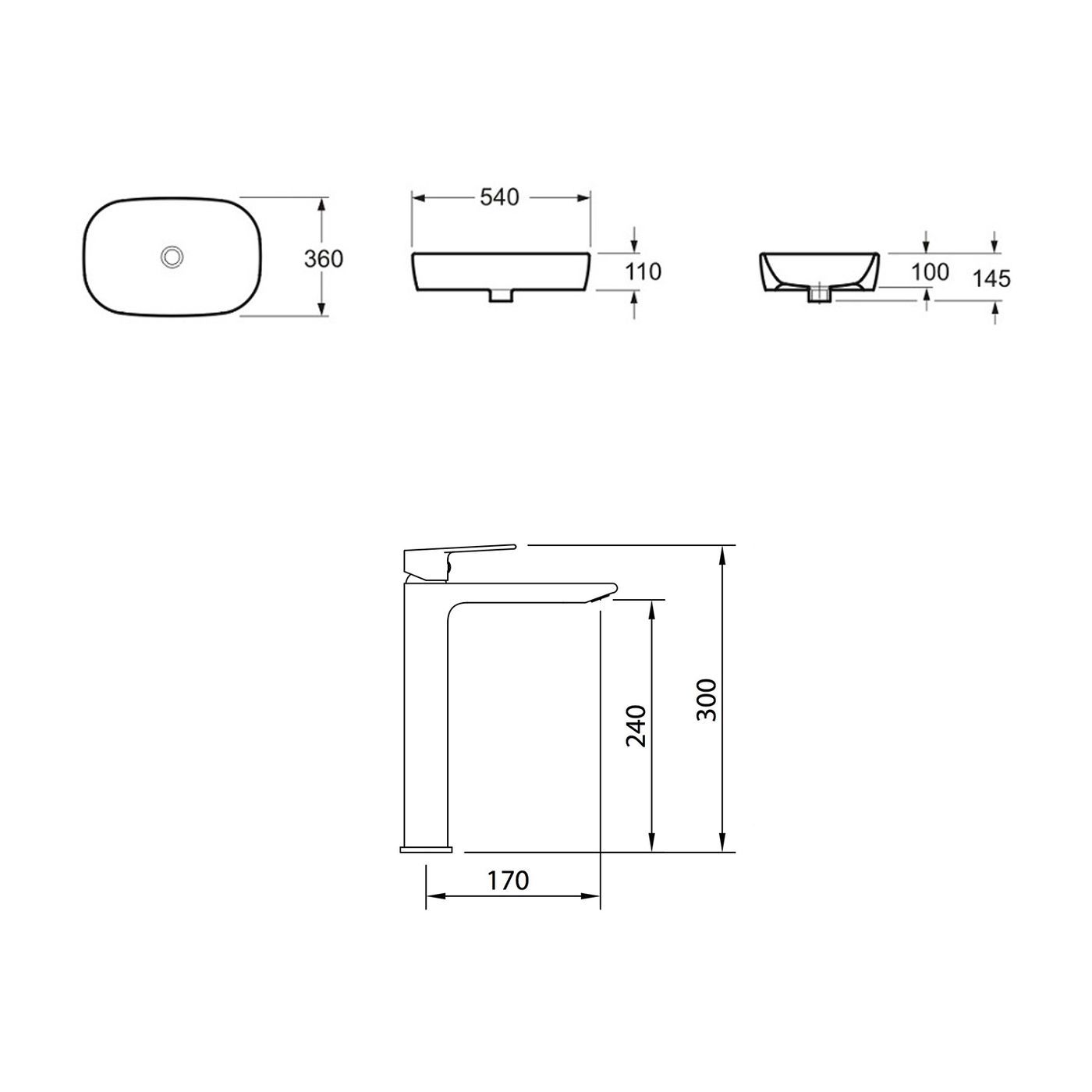 Комплект 2 в 1 Lavinia Boho Bathroom Sink 21510004, накладная фарфоровая раковина 54 см, смеситель