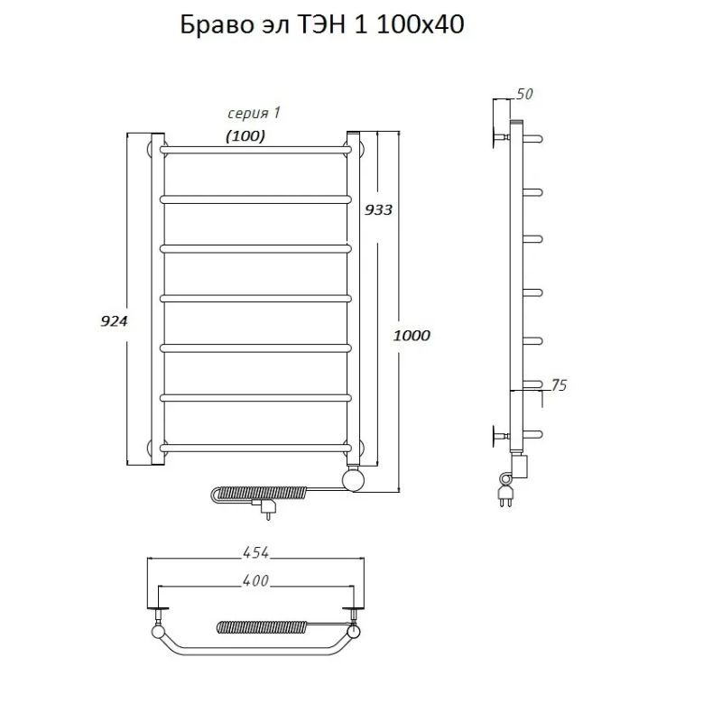 Электрический полотенцесушитель Тругор Браво 1 элТЭН 100x40 Хром