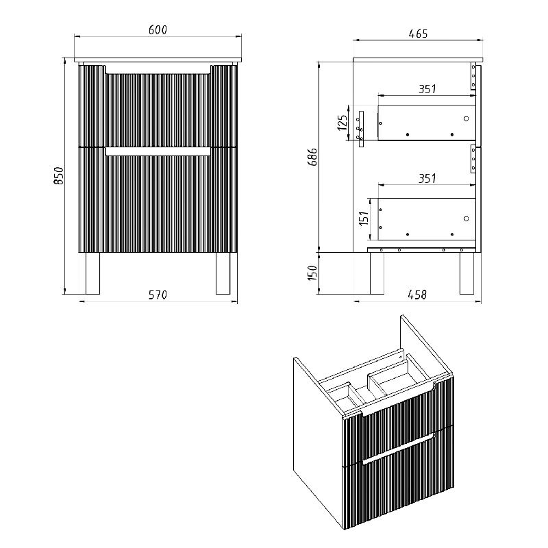 Тумба с раковиной подвесная Dreja Euphoria 60 см, серый базальт, артикул 99.2021-com