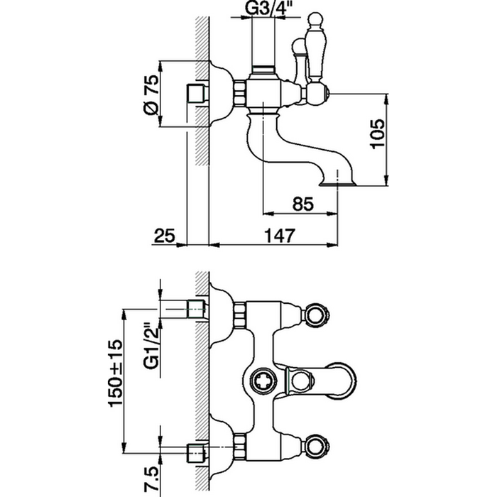 CISAL Arcana Toscana Смеситель для ванны без душевого комплекта, цвет хром/белый