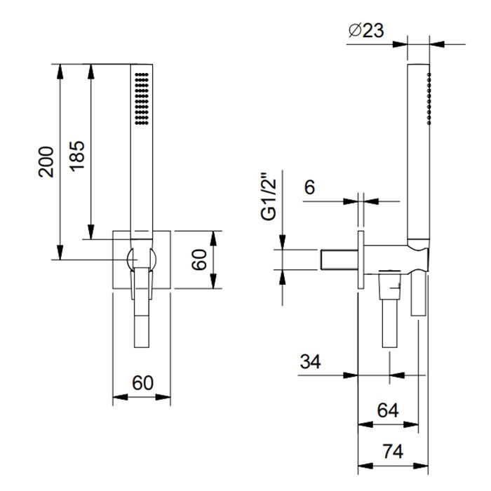 FANTINI MINT Душевой комплект с ручным душем, держателем с подводом воды и шлангом 1500 мм., цвет Матовая натуральная сталь