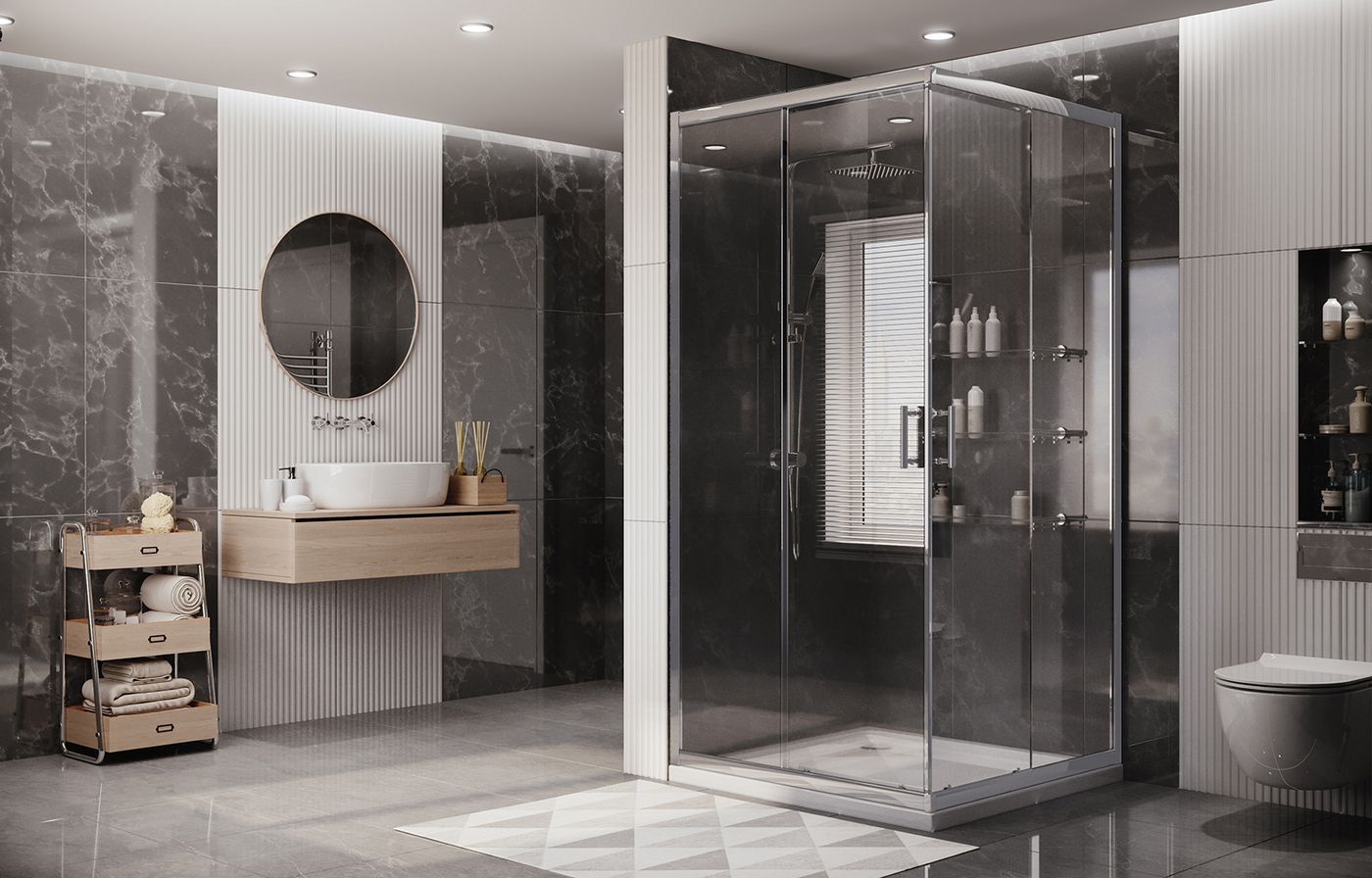 Душевой уголок Ambassador Kingston 14011102-ST11, квадратный, линейный трап, 90х90