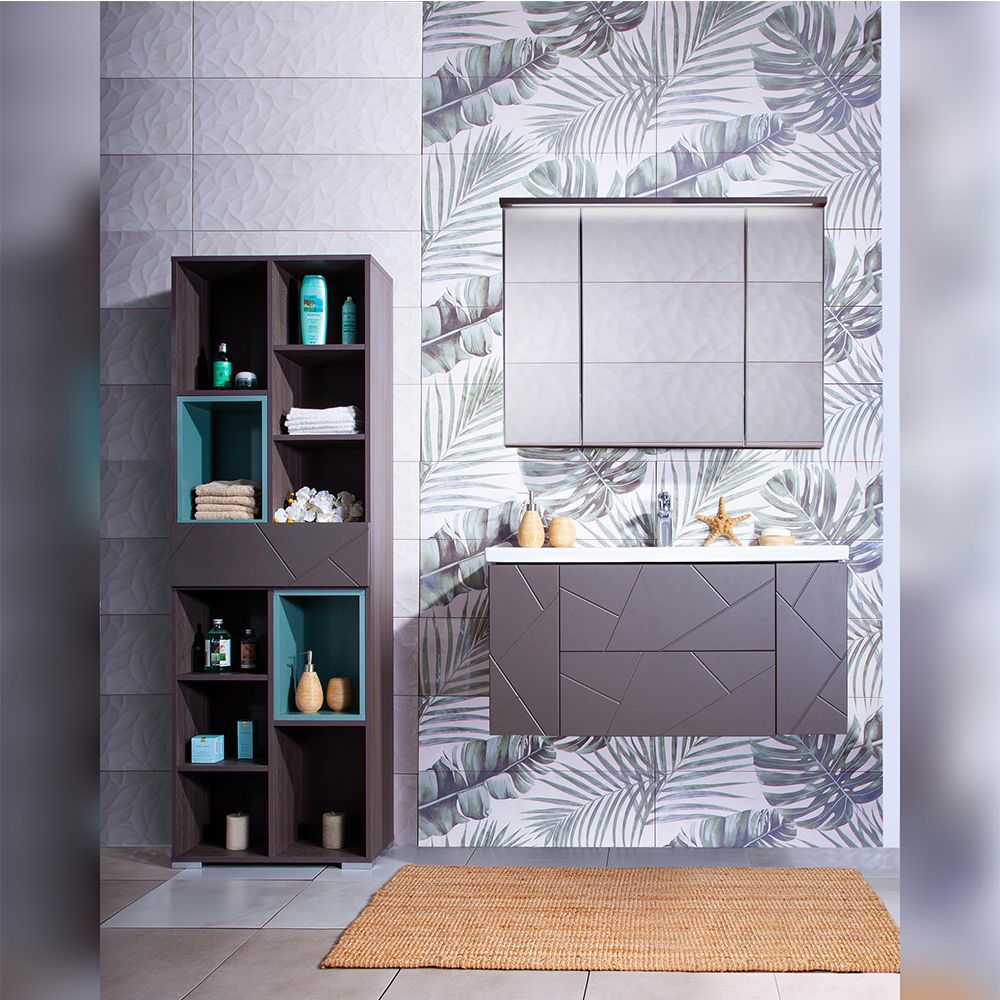 Тумба под раковину подвесная Бриклаер КРИСТАЛЛ ясень анкор темный/графит, 100 см, артикул 4627125414565