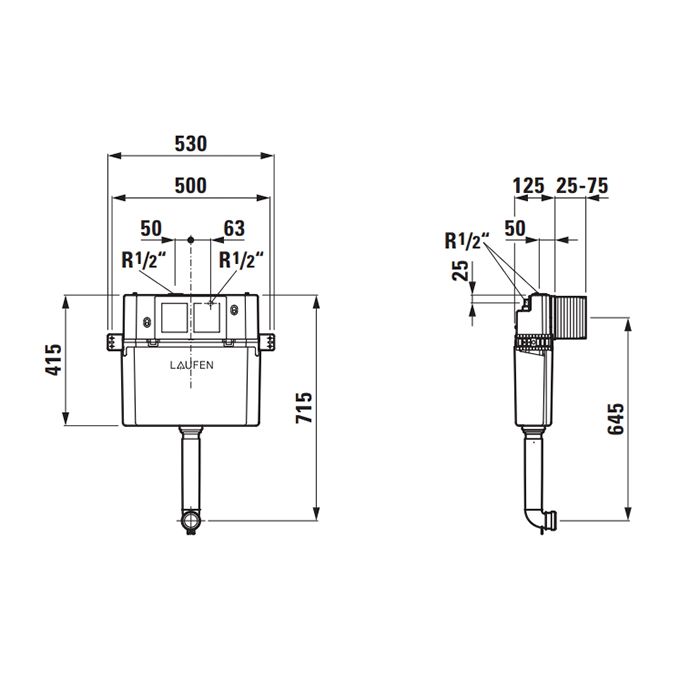 Laufen Installation System  LIS бачок скрытый 530x200x720 мм для подвесного унитаза и напольн унитаза, двойной смыв 6/3 л