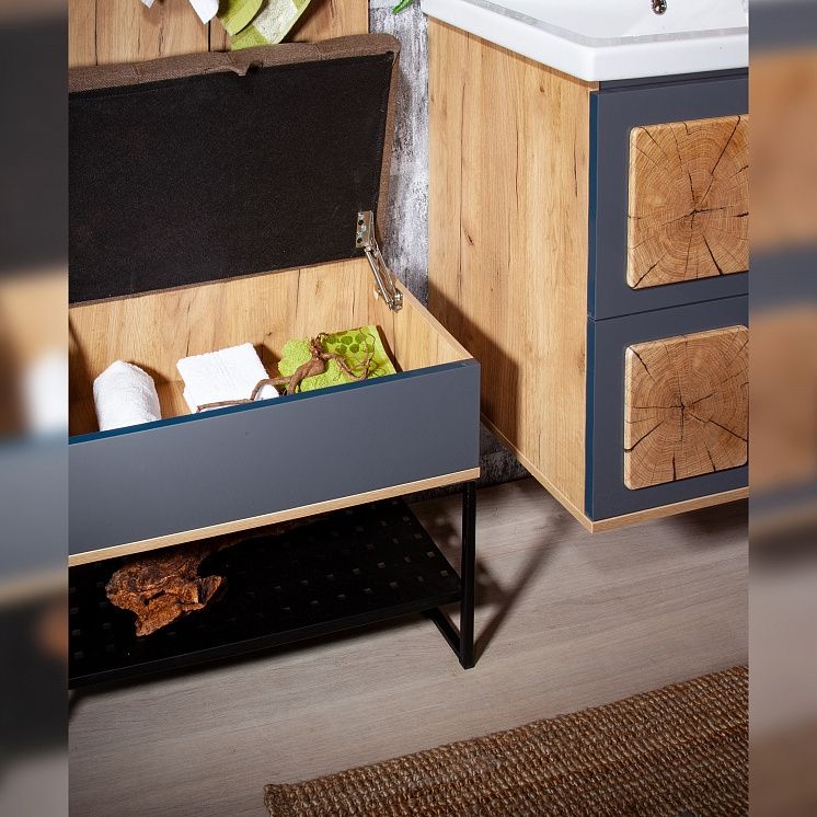 Банкетка Бриклаер Форест 60 Антрацит со вставкой Пенёк