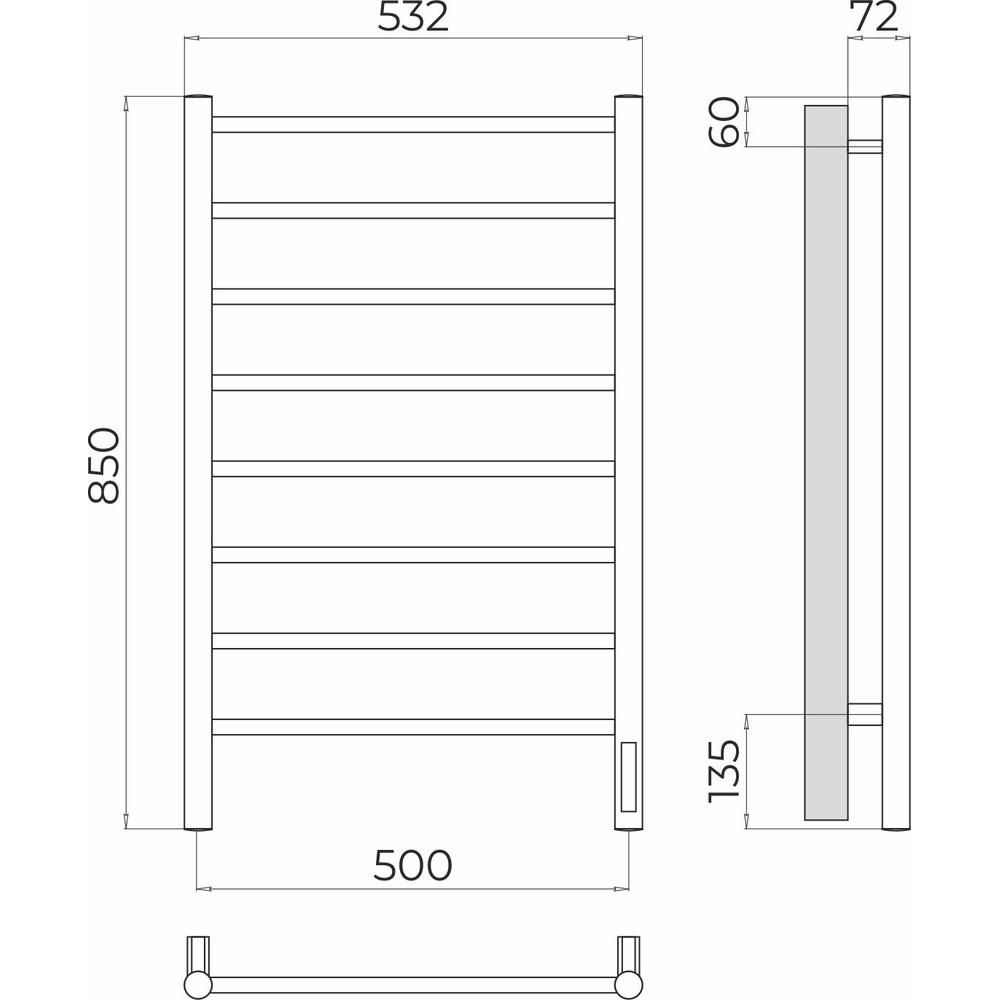 Полотенцесушитель электрический Terminus Аврора П8 50х85 quick touch, золото, артикул 4670078566331
