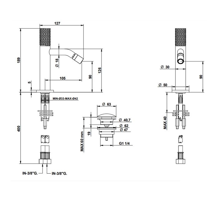 Bongio  Capsule Смеситель для биде, с  донным, клапаном clic-clac. излив 105 мм, цвет хром/ручка GG, артикул 88322CRGG