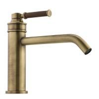 ERMITAGE MINI Смеситель для раковины моноком. излив 18см, ручка сверху, орех/бронза