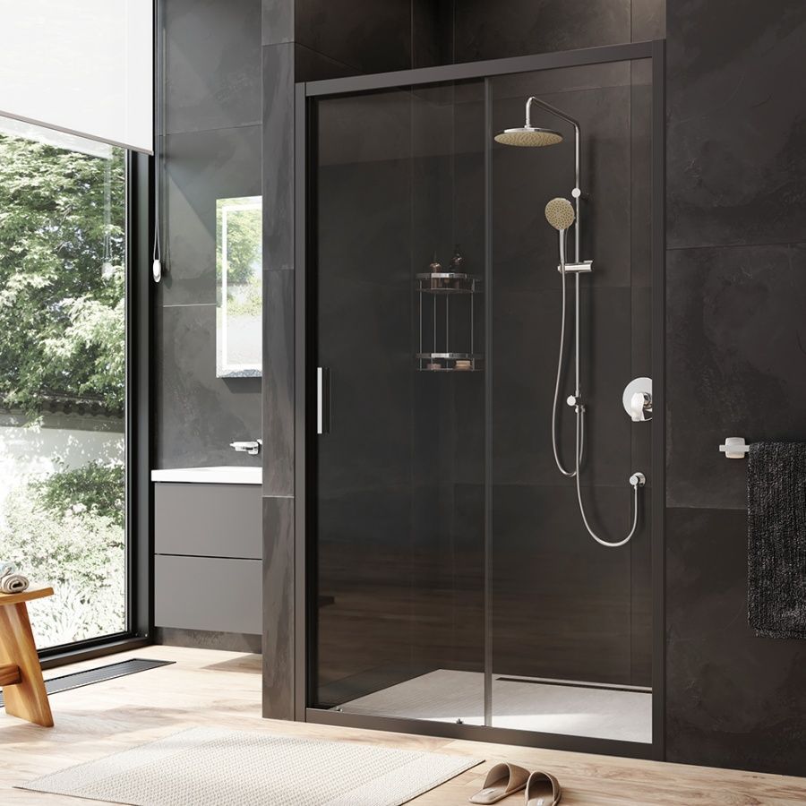 W90G-120-1-195BT Gem Solo Дверь душевая 120х195, стекло прозрачное, профиль черный матовый