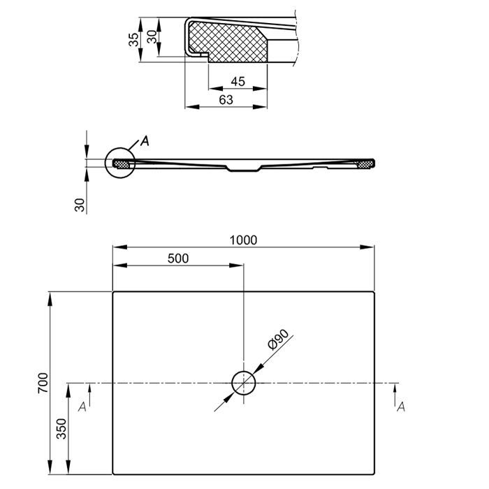 BETTE Душевой поддон прямоугольный  100х70х15 h5,5см, слив D=90 мм, белый