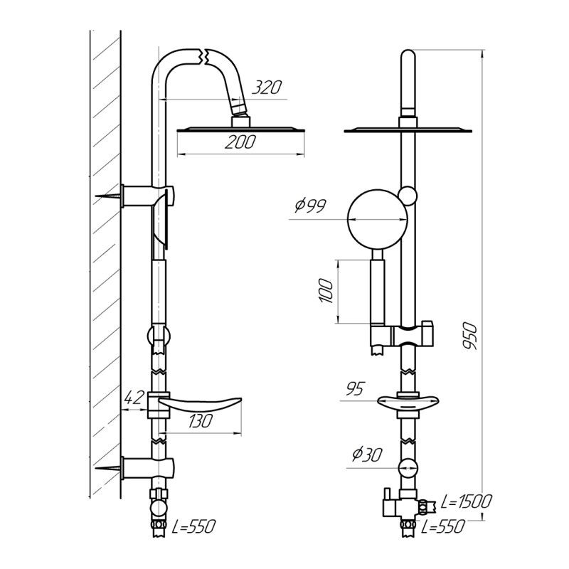 Душевая стойка Сантаком stOmega 1724, хром