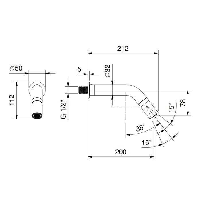 FANTINI AA/27 Верхний душ Ø32 мм., с настенным держателем 200 мм., отделка матовая натуральная сталь