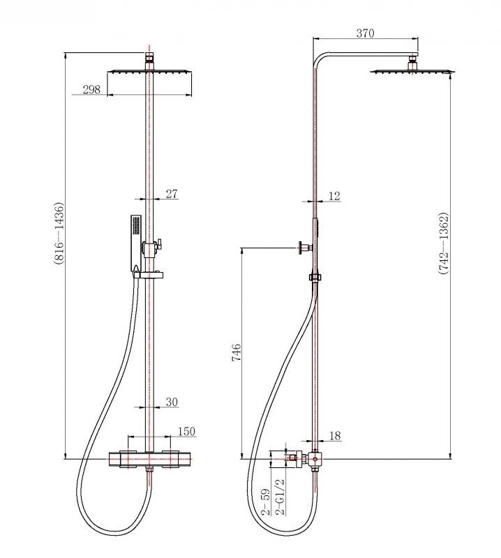 Душевая стойка с термостатическим смесителем BelBagno KRAFT-DOCM-T-IN арт. KRAFT-DOCM-T-IN, артикул KRAFT-DOCM-T-IN