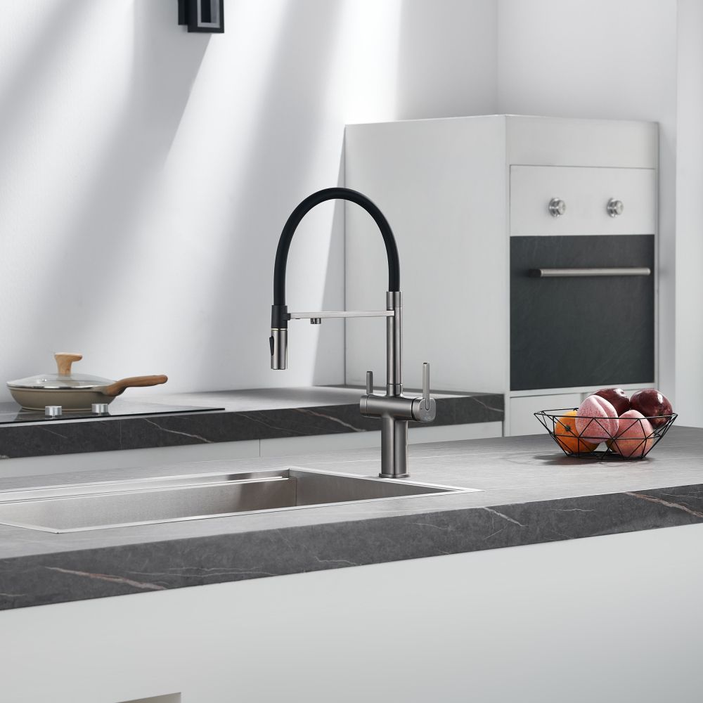 Смеситель для кухни с подключением фильтра для воды Rose R358T, оружейная сталь, артикул R358T